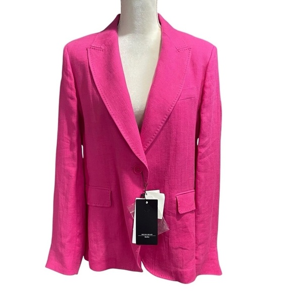 WEEKEND MAX MARA Nalut Linen Canvas Single Breast Blazer Size 16 Fuchsia $575 - Picture 5 of 16